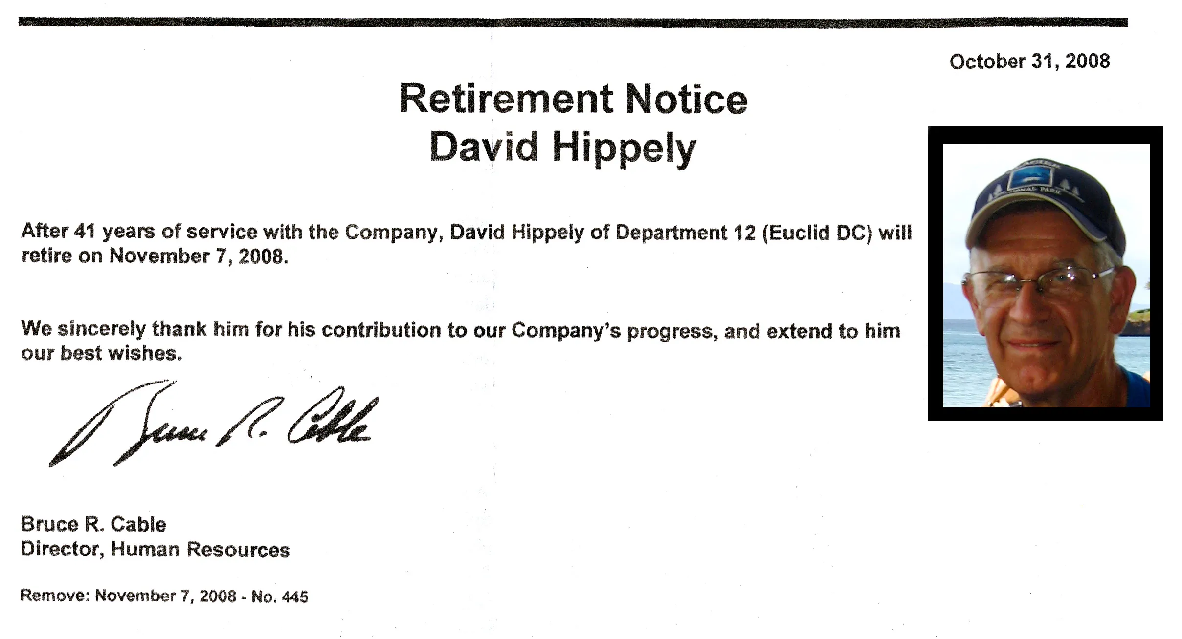 Dad's Retirement Notice